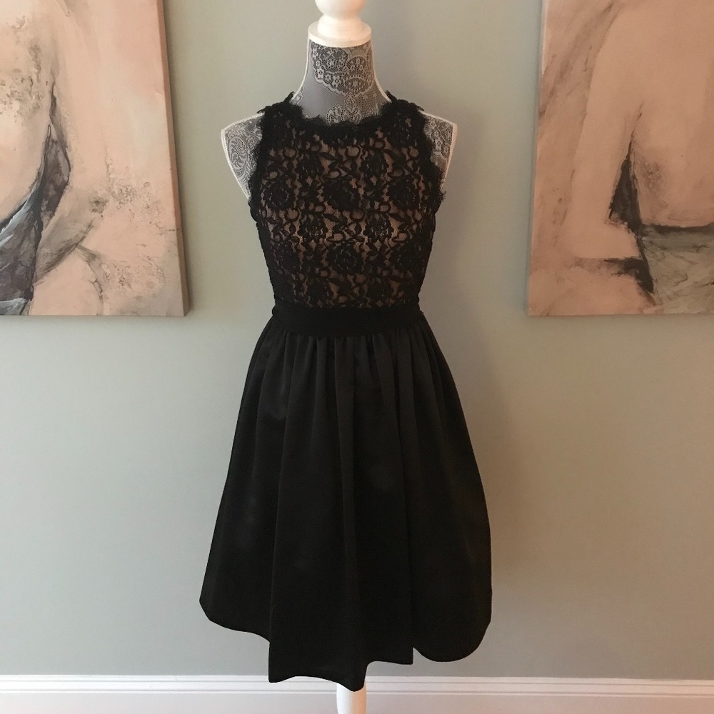 BR Black Lace and Satin Cocktail Dress